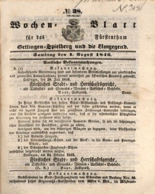 Wochenblatt für das Fürstenthum Oettingen-Spielberg und die Umgegend (Oettingisches Wochenblatt) Samstag 1. August 1846