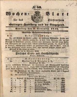 Wochenblatt für das Fürstenthum Oettingen-Spielberg und die Umgegend (Oettingisches Wochenblatt) Samstag 7. November 1846