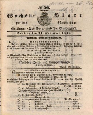 Wochenblatt für das Fürstenthum Oettingen-Spielberg und die Umgegend (Oettingisches Wochenblatt) Samstag 21. November 1846