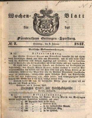 Wochen-Blatt für das Fürstenthum Oettingen-Spielberg (Oettingisches Wochenblatt) Samstag 6. Februar 1847