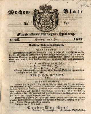 Wochen-Blatt für das Fürstenthum Oettingen-Spielberg (Oettingisches Wochenblatt) Samstag 3. Juli 1847