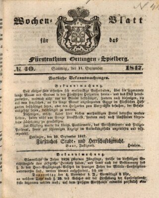 Wochen-Blatt für das Fürstenthum Oettingen-Spielberg (Oettingisches Wochenblatt) Samstag 11. September 1847