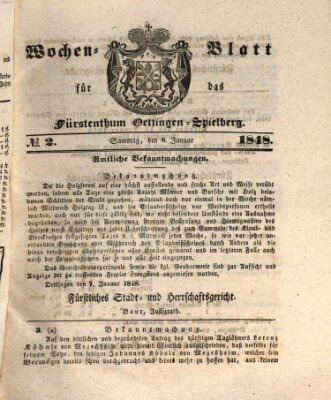 Wochen-Blatt für das Fürstenthum Oettingen-Spielberg (Oettingisches Wochenblatt) Samstag 8. Januar 1848