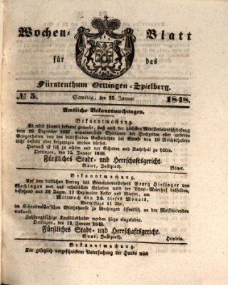 Wochen-Blatt für das Fürstenthum Oettingen-Spielberg (Oettingisches Wochenblatt) Samstag 22. Januar 1848