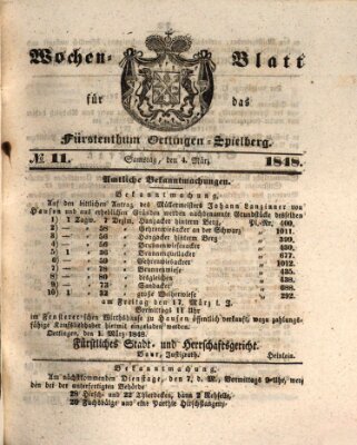 Wochen-Blatt für das Fürstenthum Oettingen-Spielberg (Oettingisches Wochenblatt) Samstag 4. März 1848