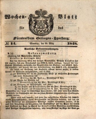 Wochen-Blatt für das Fürstenthum Oettingen-Spielberg (Oettingisches Wochenblatt) Samstag 25. März 1848