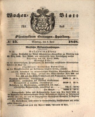 Wochen-Blatt für das Fürstenthum Oettingen-Spielberg (Oettingisches Wochenblatt) Samstag 1. April 1848