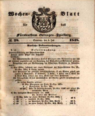 Wochen-Blatt für das Fürstenthum Oettingen-Spielberg (Oettingisches Wochenblatt) Samstag 1. Juli 1848