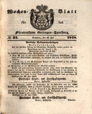 Wochen-Blatt für das Fürstenthum Oettingen-Spielberg (Oettingisches Wochenblatt) Samstag 29. Juli 1848