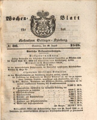 Wochen-Blatt für das Fürstenthum Oettingen-Spielberg (Oettingisches Wochenblatt) Samstag 26. August 1848