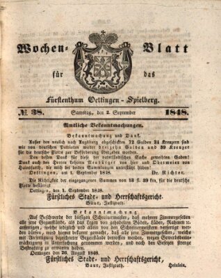 Wochen-Blatt für das Fürstenthum Oettingen-Spielberg (Oettingisches Wochenblatt) Samstag 2. September 1848