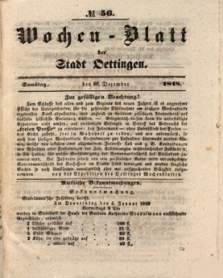 Wochen-Blatt für die Stadt und den Landgerichts-Bezirk Oettingen (Oettingisches Wochenblatt) Samstag 30. Dezember 1848