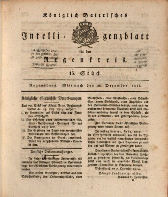 Königlich-baierisches Intelligenzblatt für den Regen-Kreis (Königlich bayerisches Intelligenzblatt für die Oberpfalz und von Regensburg) Mittwoch 28. Dezember 1814