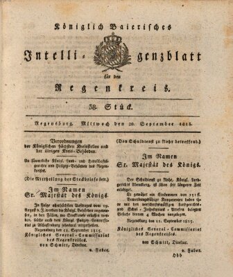 Königlich-baierisches Intelligenzblatt für den Regen-Kreis (Königlich bayerisches Intelligenzblatt für die Oberpfalz und von Regensburg) Mittwoch 20. September 1815