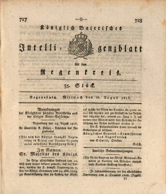 Königlich-baierisches Intelligenzblatt für den Regen-Kreis (Königlich bayerisches Intelligenzblatt für die Oberpfalz und von Regensburg) Mittwoch 28. August 1816