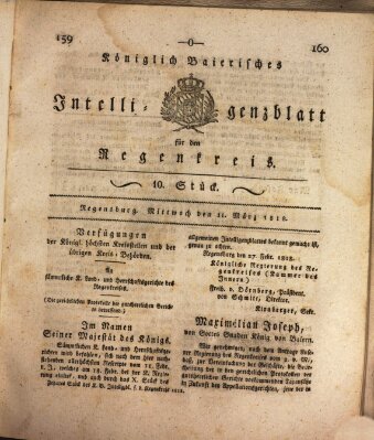 Königlich-baierisches Intelligenzblatt für den Regen-Kreis (Königlich bayerisches Intelligenzblatt für die Oberpfalz und von Regensburg) Mittwoch 11. März 1818