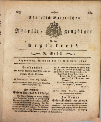 Königlich-baierisches Intelligenzblatt für den Regen-Kreis (Königlich bayerisches Intelligenzblatt für die Oberpfalz und von Regensburg) Mittwoch 16. September 1818