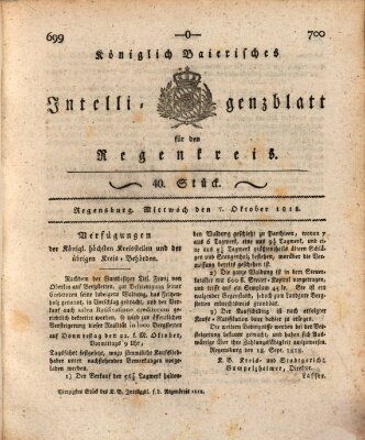 Königlich-baierisches Intelligenzblatt für den Regen-Kreis (Königlich bayerisches Intelligenzblatt für die Oberpfalz und von Regensburg) Mittwoch 7. Oktober 1818