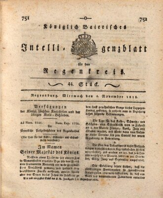 Königlich-baierisches Intelligenzblatt für den Regen-Kreis (Königlich bayerisches Intelligenzblatt für die Oberpfalz und von Regensburg) Mittwoch 4. November 1818