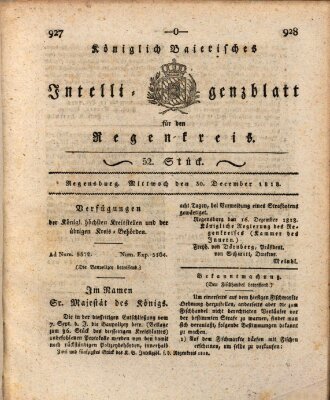 Königlich-baierisches Intelligenzblatt für den Regen-Kreis (Königlich bayerisches Intelligenzblatt für die Oberpfalz und von Regensburg) Mittwoch 30. Dezember 1818