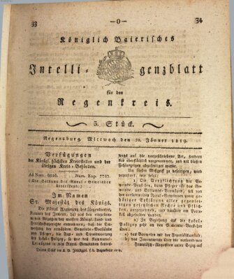 Königlich-baierisches Intelligenzblatt für den Regen-Kreis (Königlich bayerisches Intelligenzblatt für die Oberpfalz und von Regensburg) Mittwoch 20. Januar 1819