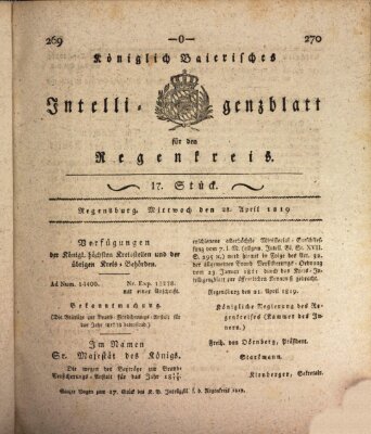 Königlich-baierisches Intelligenzblatt für den Regen-Kreis (Königlich bayerisches Intelligenzblatt für die Oberpfalz und von Regensburg) Mittwoch 28. April 1819