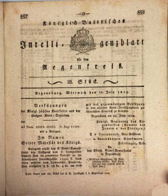 Königlich-baierisches Intelligenzblatt für den Regen-Kreis (Königlich bayerisches Intelligenzblatt für die Oberpfalz und von Regensburg) Mittwoch 14. Juli 1819