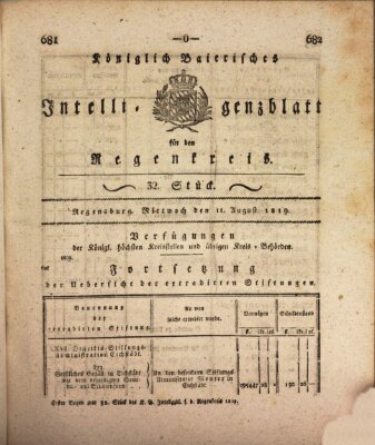 Königlich-baierisches Intelligenzblatt für den Regen-Kreis (Königlich bayerisches Intelligenzblatt für die Oberpfalz und von Regensburg) Mittwoch 11. August 1819