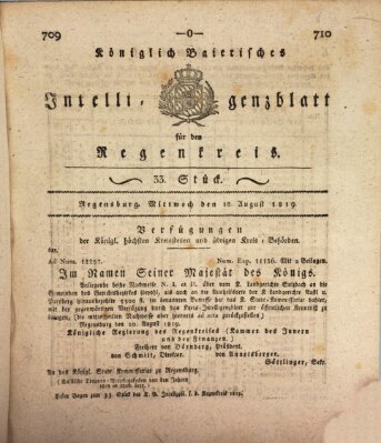 Königlich-baierisches Intelligenzblatt für den Regen-Kreis (Königlich bayerisches Intelligenzblatt für die Oberpfalz und von Regensburg) Mittwoch 18. August 1819