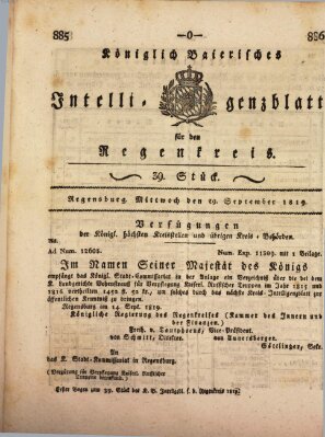 Königlich-baierisches Intelligenzblatt für den Regen-Kreis (Königlich bayerisches Intelligenzblatt für die Oberpfalz und von Regensburg) Mittwoch 29. September 1819
