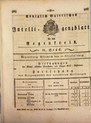Königlich-baierisches Intelligenzblatt für den Regen-Kreis (Königlich bayerisches Intelligenzblatt für die Oberpfalz und von Regensburg) Mittwoch 13. Oktober 1819
