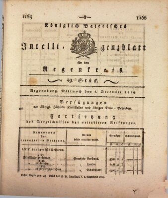 Königlich-baierisches Intelligenzblatt für den Regen-Kreis (Königlich bayerisches Intelligenzblatt für die Oberpfalz und von Regensburg) Mittwoch 8. Dezember 1819