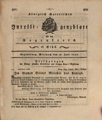 Königlich-baierisches Intelligenzblatt für den Regen-Kreis (Königlich bayerisches Intelligenzblatt für die Oberpfalz und von Regensburg) Mittwoch 28. Juni 1820