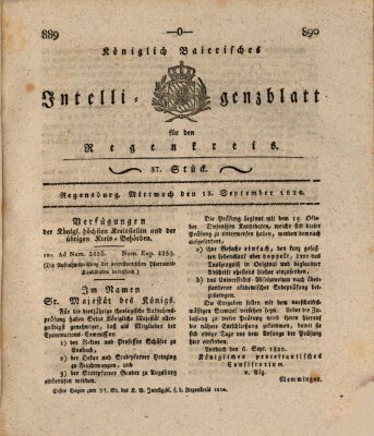 Königlich-baierisches Intelligenzblatt für den Regen-Kreis (Königlich bayerisches Intelligenzblatt für die Oberpfalz und von Regensburg) Mittwoch 13. September 1820