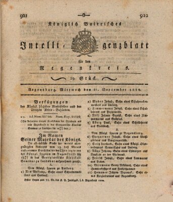 Königlich-baierisches Intelligenzblatt für den Regen-Kreis (Königlich bayerisches Intelligenzblatt für die Oberpfalz und von Regensburg) Mittwoch 27. September 1820