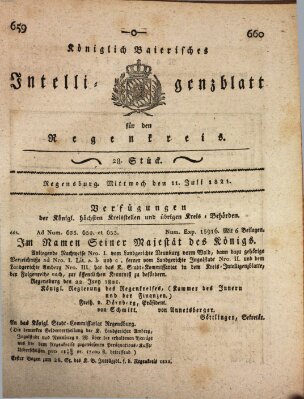 Königlich-baierisches Intelligenzblatt für den Regen-Kreis (Königlich bayerisches Intelligenzblatt für die Oberpfalz und von Regensburg) Mittwoch 11. Juli 1821