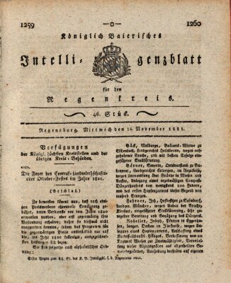 Königlich-baierisches Intelligenzblatt für den Regen-Kreis (Königlich bayerisches Intelligenzblatt für die Oberpfalz und von Regensburg) Mittwoch 14. November 1821