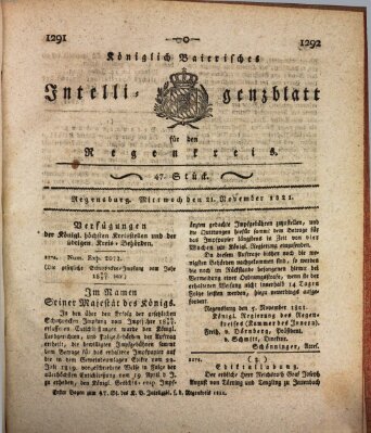 Königlich-baierisches Intelligenzblatt für den Regen-Kreis (Königlich bayerisches Intelligenzblatt für die Oberpfalz und von Regensburg) Mittwoch 21. November 1821