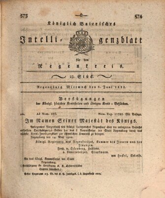 Königlich-baierisches Intelligenzblatt für den Regen-Kreis (Königlich bayerisches Intelligenzblatt für die Oberpfalz und von Regensburg) Mittwoch 5. Juni 1822