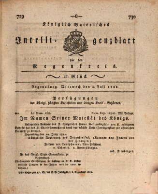 Königlich-baierisches Intelligenzblatt für den Regen-Kreis (Königlich bayerisches Intelligenzblatt für die Oberpfalz und von Regensburg) Mittwoch 3. Juli 1822