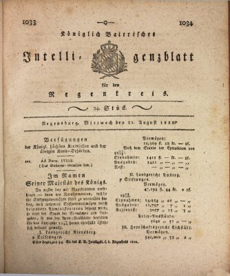 Königlich-baierisches Intelligenzblatt für den Regen-Kreis (Königlich bayerisches Intelligenzblatt für die Oberpfalz und von Regensburg) Mittwoch 21. August 1822