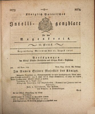 Königlich-baierisches Intelligenzblatt für den Regen-Kreis (Königlich bayerisches Intelligenzblatt für die Oberpfalz und von Regensburg) Mittwoch 28. August 1822