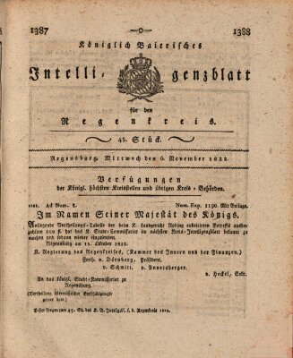 Königlich-baierisches Intelligenzblatt für den Regen-Kreis (Königlich bayerisches Intelligenzblatt für die Oberpfalz und von Regensburg) Mittwoch 6. November 1822