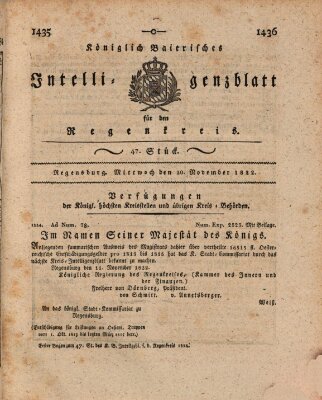 Königlich-baierisches Intelligenzblatt für den Regen-Kreis (Königlich bayerisches Intelligenzblatt für die Oberpfalz und von Regensburg) Mittwoch 20. November 1822