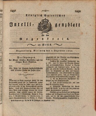 Königlich-baierisches Intelligenzblatt für den Regen-Kreis (Königlich bayerisches Intelligenzblatt für die Oberpfalz und von Regensburg) Mittwoch 4. Dezember 1822