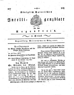 Königlich-baierisches Intelligenzblatt für den Regen-Kreis (Königlich bayerisches Intelligenzblatt für die Oberpfalz und von Regensburg) Mittwoch 12. März 1823