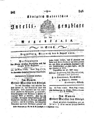 Königlich-baierisches Intelligenzblatt für den Regen-Kreis (Königlich bayerisches Intelligenzblatt für die Oberpfalz und von Regensburg) Mittwoch 6. August 1823