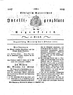 Königlich-baierisches Intelligenzblatt für den Regen-Kreis (Königlich bayerisches Intelligenzblatt für die Oberpfalz und von Regensburg) Mittwoch 8. Oktober 1823