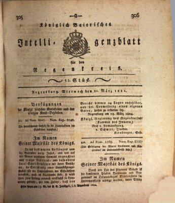 Königlich-baierisches Intelligenzblatt für den Regen-Kreis (Königlich bayerisches Intelligenzblatt für die Oberpfalz und von Regensburg) Mittwoch 24. März 1824