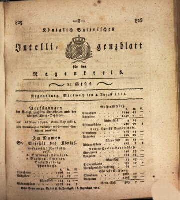 Königlich-baierisches Intelligenzblatt für den Regen-Kreis (Königlich bayerisches Intelligenzblatt für die Oberpfalz und von Regensburg) Mittwoch 4. August 1824